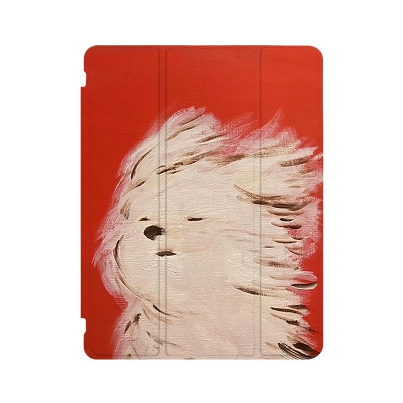 紅色小狗簡約ins小眾適用平板殼iPad7/8/9/10殼2020帶筆槽Air2/3/4/5蘋果2021第九代11Pro