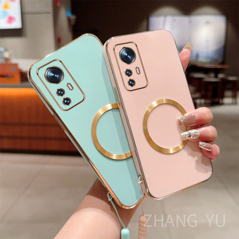 Xiaomi 12 LITE XIAOMI 12T PRO手機殼TPU新款磁吸環超薄電鍍掛繩減震軟殼