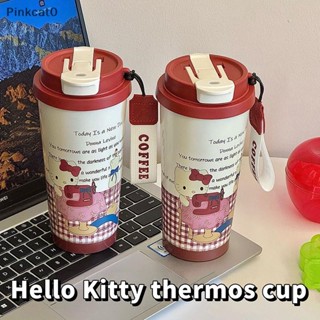 Pinkcat0 便攜式三麗鷗 Hello Kitty 旅行咖啡杯防潑濺帶蓋吸管保溫杯可愛卡通馬克杯保溫瓶水瓶 TW