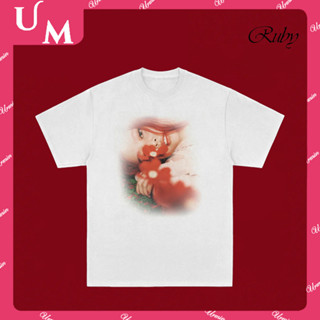 Kpop BLACKPINK JENNIE Ruby Merch 極簡主義純棉 T 恤男女通用“花眼”印花短袖上衣加大碼