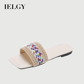 IELGY 女士沙灘編織平底拖鞋簡約時尚