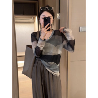 【星期捌】女生衣著 春夏季紮染網紗防曬長袖T恤女打底衫設計感小眾薄款冰絲罩衫上衣