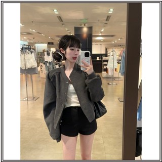 （臺灣出貨）【店鋪熱銷】鞦季灰色小個子美式學院風棒球服女運動拉鏈開衫衛衣短款外套潮牌（全館特價下殺）