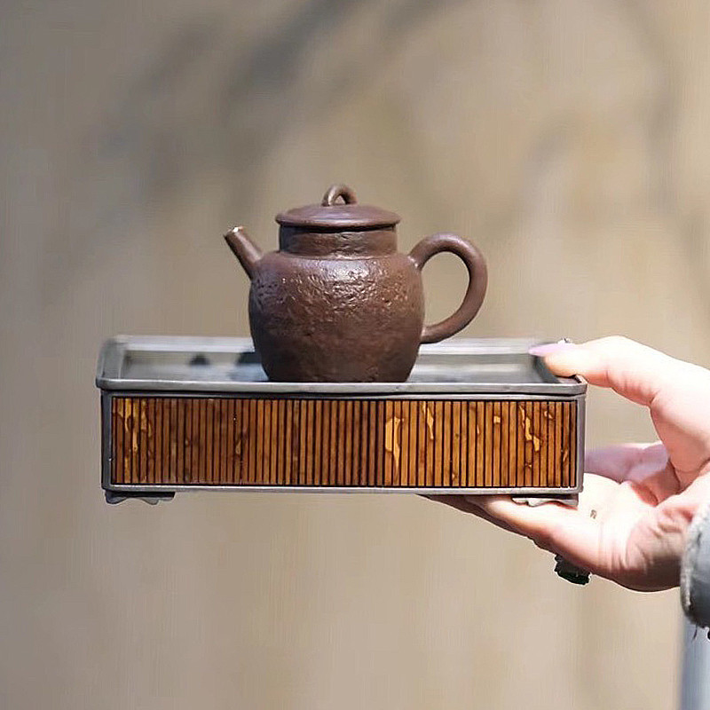【高檔茶具】古錫壺承純錫幹泡臺中式儲水小型茶盤養壺墊蓋碗茶船茶托功夫茶具
