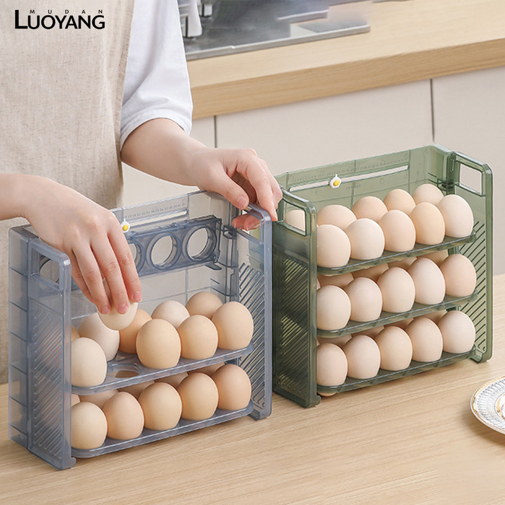 洛陽牡丹 摺疊免安裝翻轉式雞蛋收納盒子冰箱保鮮側門收納架廚房整理放蛋託