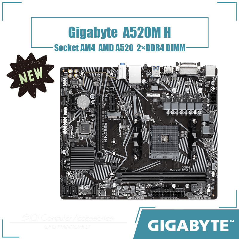 技嘉 A520M H 主板插座 AM4 2xDDR4 DIMM 使用 AMD A520 芯片組 Micro ATX 64