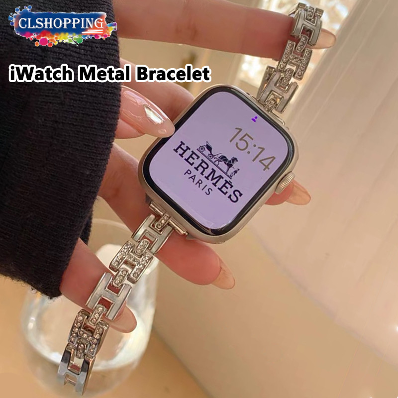 Clshopping H型鑽石金屬智能手錶腕帶手鍊適用於Apple Watch Ultra2 Ultra 9 8 7 6
