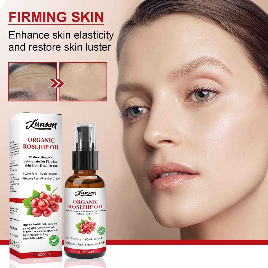 熱賣#LUNOON有機玫瑰果籽油修護肌膚護膚面部精華液補水滋潤嫩膚精華4mz