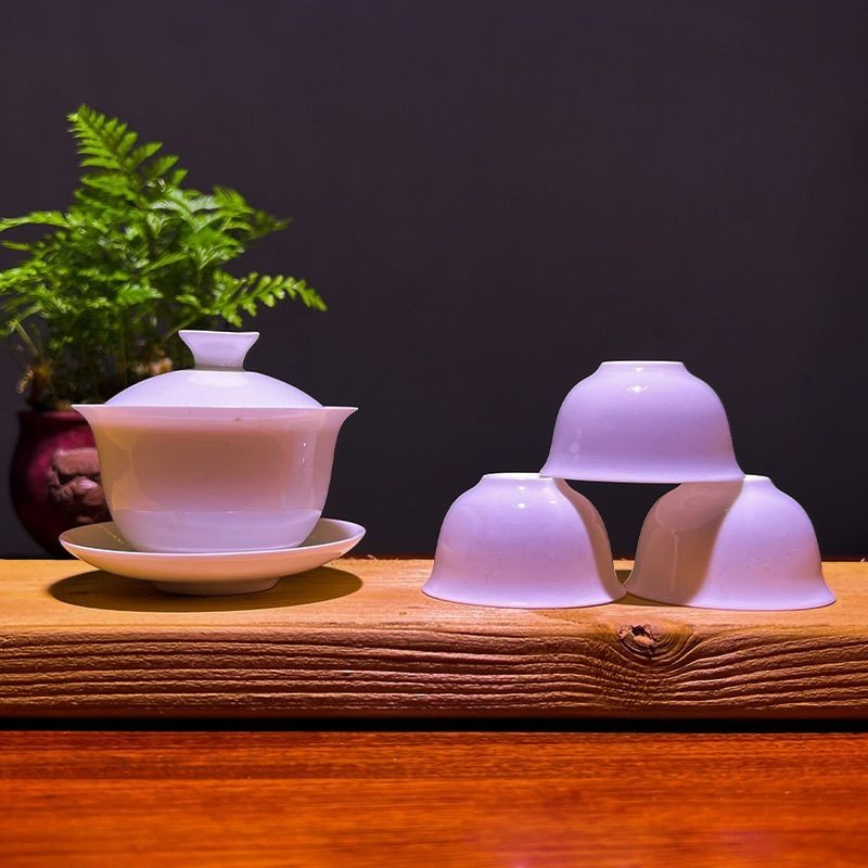 潮州超輕薄骨瓷蓋碗茶具一套家用超薄胎潮汕功夫茶陶瓷茶具套裝