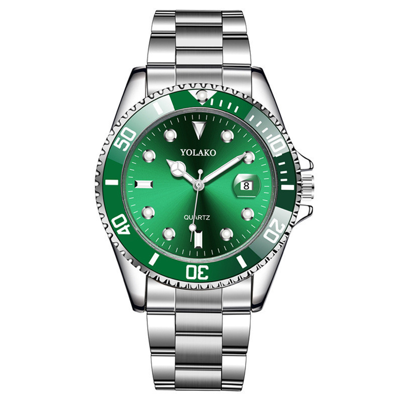 工廠批發爆款日曆綠水鬼手錶男士男表鋼帶款石英男表腕錶