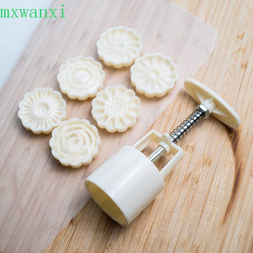 MXWANXI月餅模具手工製作的防抱死制動系統圓的蛋糕柱塞月餅50克花形烘烤中國人餅乾壓榨機