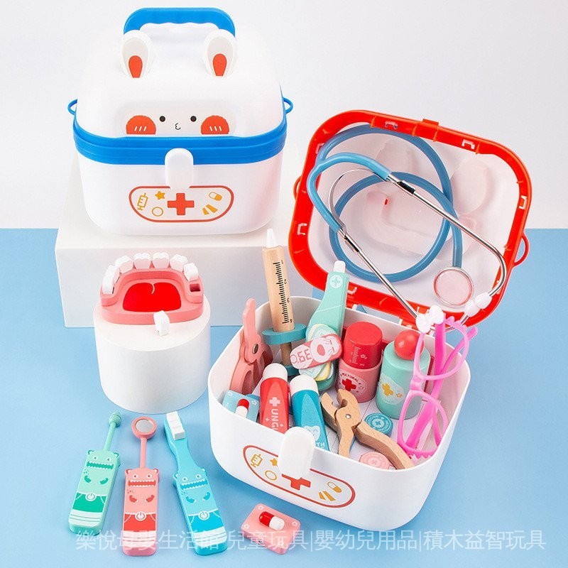 現貨 木質兒童過家家玩具 仿真盒裝醫藥箱 護士聽診器 角色扮演醫生 親子互動玩具