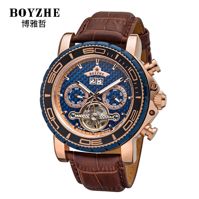 【帕達數位手錶專營店】BOYZHE博雅哲男士手表时尚机械表多功能男士手表