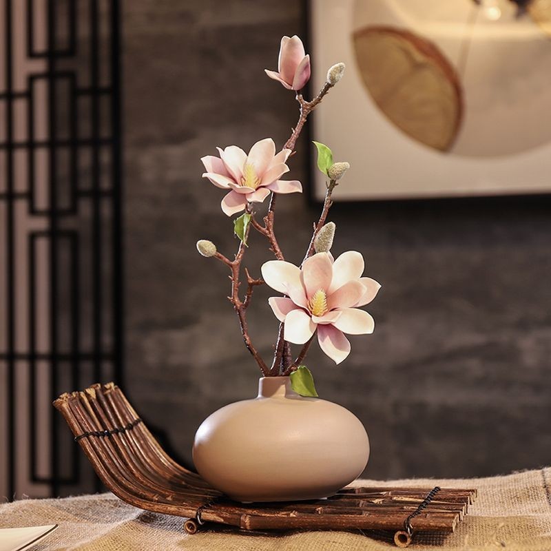 新中式創意高檔古典玉蘭花仿真花藝套裝客廳家居裝飾品假花擺件