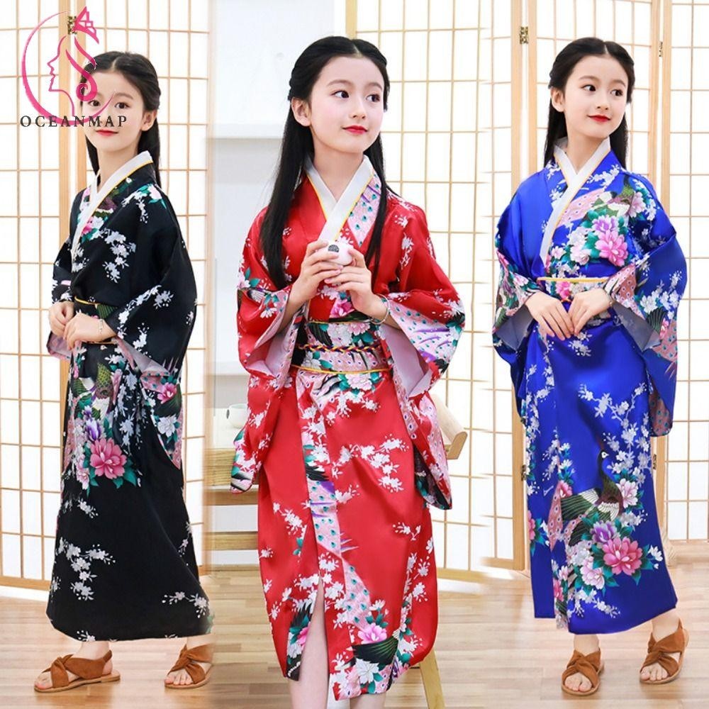 OCEANMAP孩子們傳統的日本和imo,印花花卉日式風格兒童Sakura女孩和衣服,優雅兒童日式浴衣