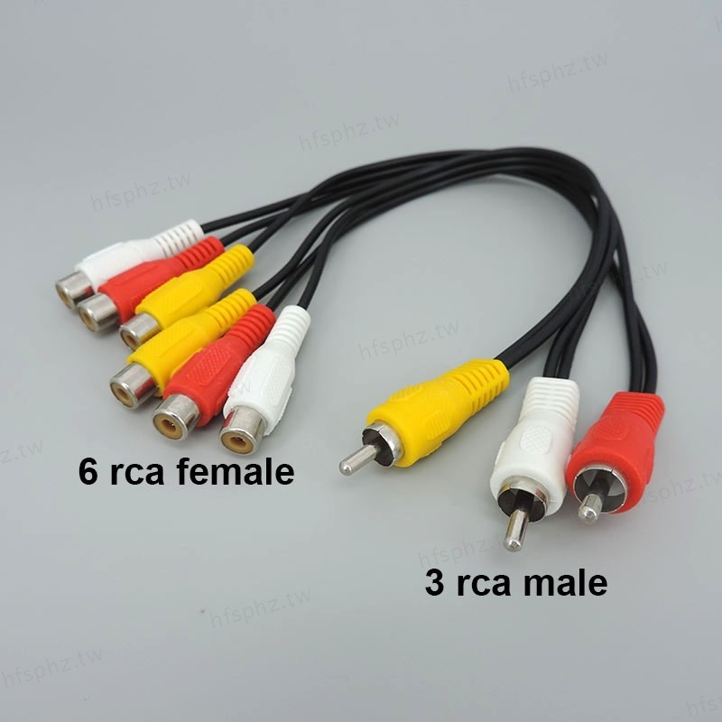 25 厘米 3 RCA 公插孔轉 6 RCA 6RCA 3RCA 母音頻視頻電纜延長線 AV 分配器連接器用於電視 DV