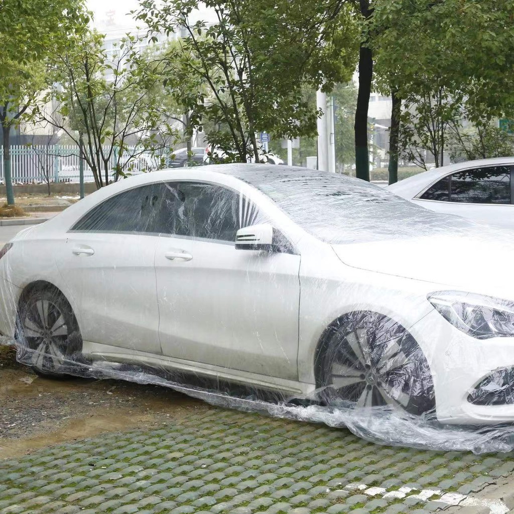 【新款現發】一次性車衣 防晒隔水雨塑膠透明車罩 汽車防塵套 通用簡易噴漆防護罩