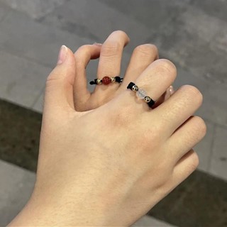 【唯家】本命年玉髓好運珠戒指銅錢情侶一對小眾設計貓眼石女閨蜜指環