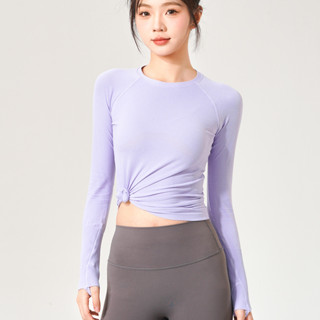 運動上衣女 春夏新品 緊身圓領速乾瑜伽服 亮光跑步訓練透氣 健身服長袖T恤