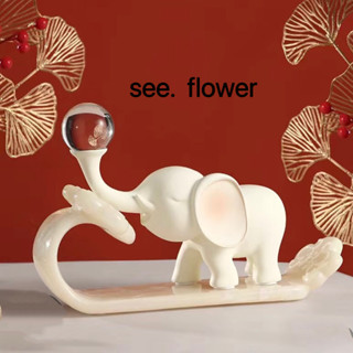【SEE✿ FLOWER】輕奢高檔吉象如意水晶球大象擺件家居客廳電視櫃玄關裝飾寓意好的喬遷禮品 擺件創意設計師藝術家居軟