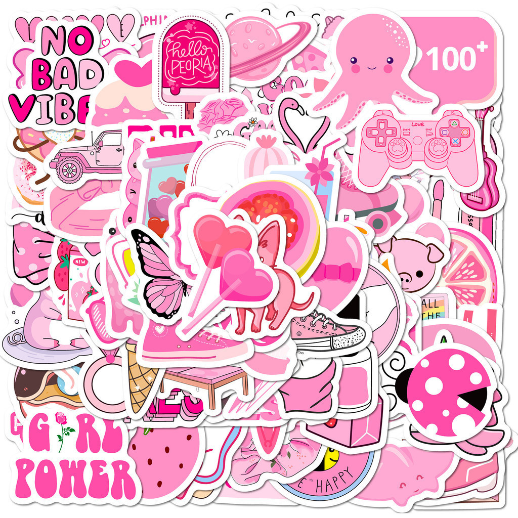 100 件裝粉色混搭女孩風格 VSCO 塗鴉貼紙適用於行李箱手機殼筆記本電腦筆記本貼花兒童錄音您的生活