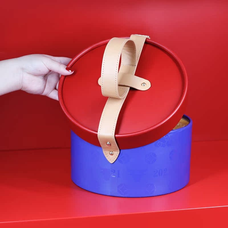 現貨【蛋糕盒】母親節禮盒 紅藍配鎖釦圓盒 手提 高級 年貨常溫蛋糕包裝盒