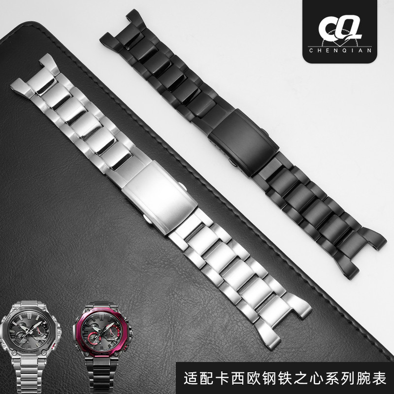 晨淺適配卡西歐手錶鋼鐵之心手錶帶GST-W300/400G/B100/S310凹口鋼帶