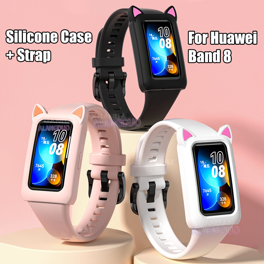 華為手環 9 8 7 6 Pro 手錶 錶帶 橡膠貓耳罩 保護套 Honor Band 6 7 矽膠錶帶手鍊保險槓
