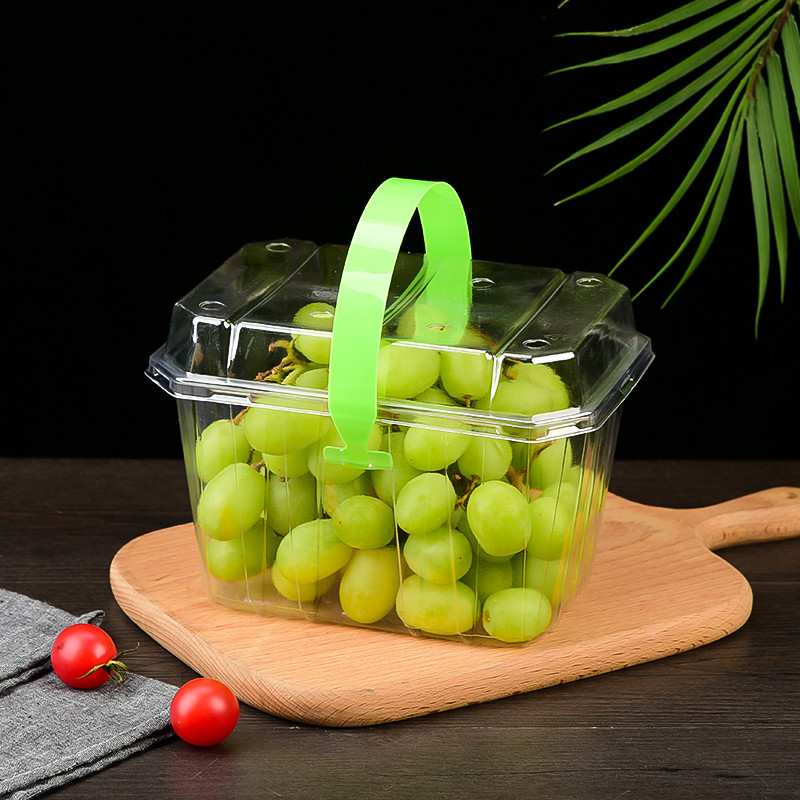 現貨【一次性水果盒】手提盒 水果2斤裝草莓盒 透明 塑膠盒 一次性水果盒 打包盒 網紅包裝盒