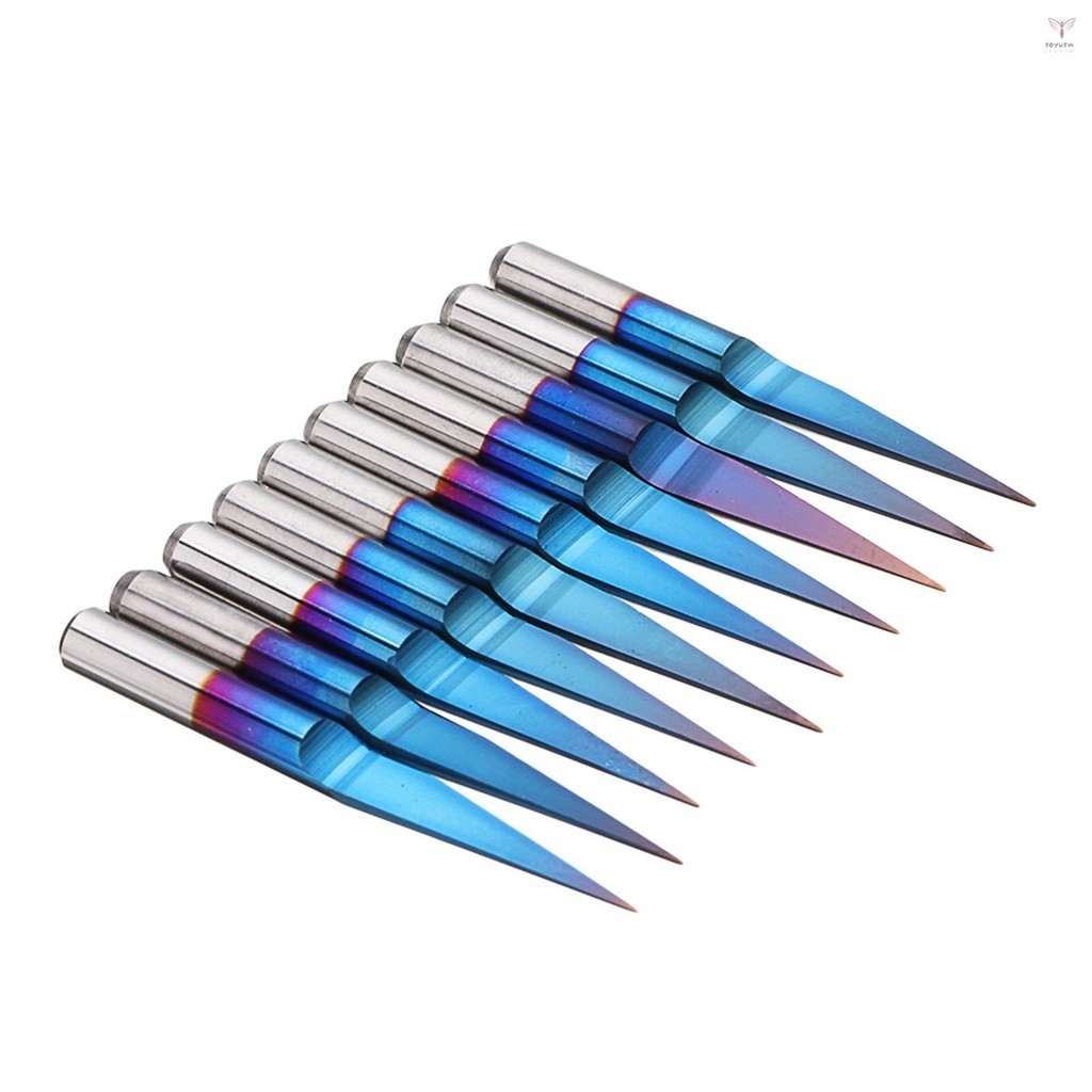 Uurig)10 件 3.175 毫米藍色塗層 PCB 3D 銑刀 10/15/20/25 度碳化鎢 V 形雕刻鑽頭 C