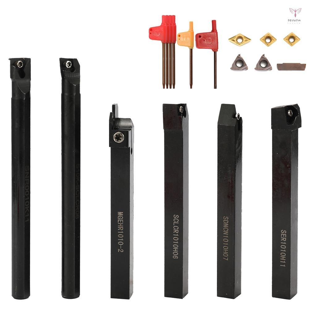 Uurig)10mm 6PCS DIY 硬質合金帶硬質合金刀片扳手柄車床支架鏜桿 CNC 工具套裝車刀