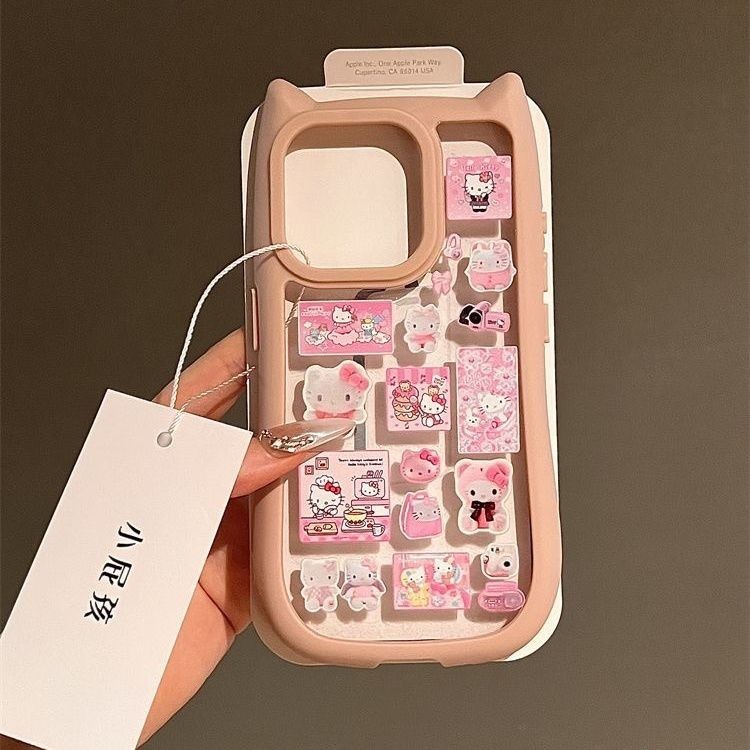 可愛的粉色貓 Hello Kitty 貓表情符號貓耳手機殼適用於 IPhone 11 手機殼 IPhone 14 Pro