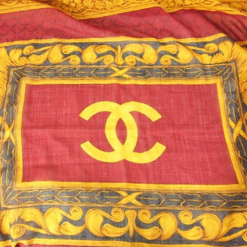 CHANEL 香奈兒圍巾 大尺寸雙c標誌羊毛 絲綢紅色 日本直送 二手