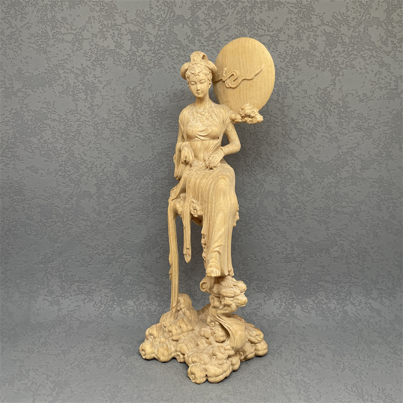 小葉黃楊木雕刻嫦娥奔月人物擺件仙女古典美女古風家居裝飾工藝品
