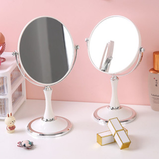 ins風花朵雙面化妝鏡復古桌面圓形臺式梳妝檯鏡子簡約臥室梳妝鏡