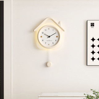 客廳掛鐘壁鐘奶油風可愛創意鐘錶小房子卡通時鐘現代掛錶簡約擺鐘