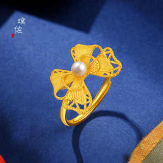 金店同款沙金在逃公主戒指女花絲珍珠蝴蝶結戒送女友禮物
