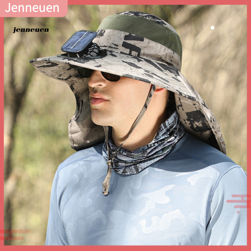 Jen 可充電風扇帽太陽能電池板風扇帽戶外釣魚帽,帶太陽能風扇和紫外線保護,適合露營和旅行透氣防風帽,帶 Usb 充電帶