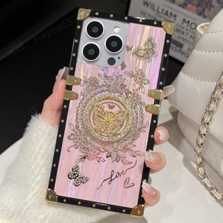 極光蝴蝶 指環支架 Plus四角方形保護殼 適用 iPhone 16 15 14 Pro max 蘋果13 12手機殼