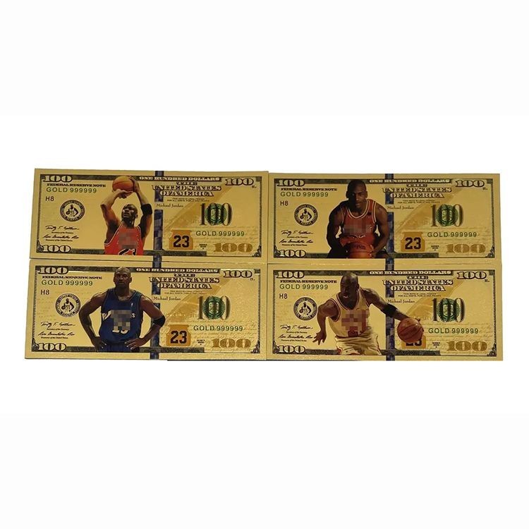 動漫收藏家喬丹卡片 籃球明星紀念票全套周邊塑膠金色收藏冬粉禮物金鈔