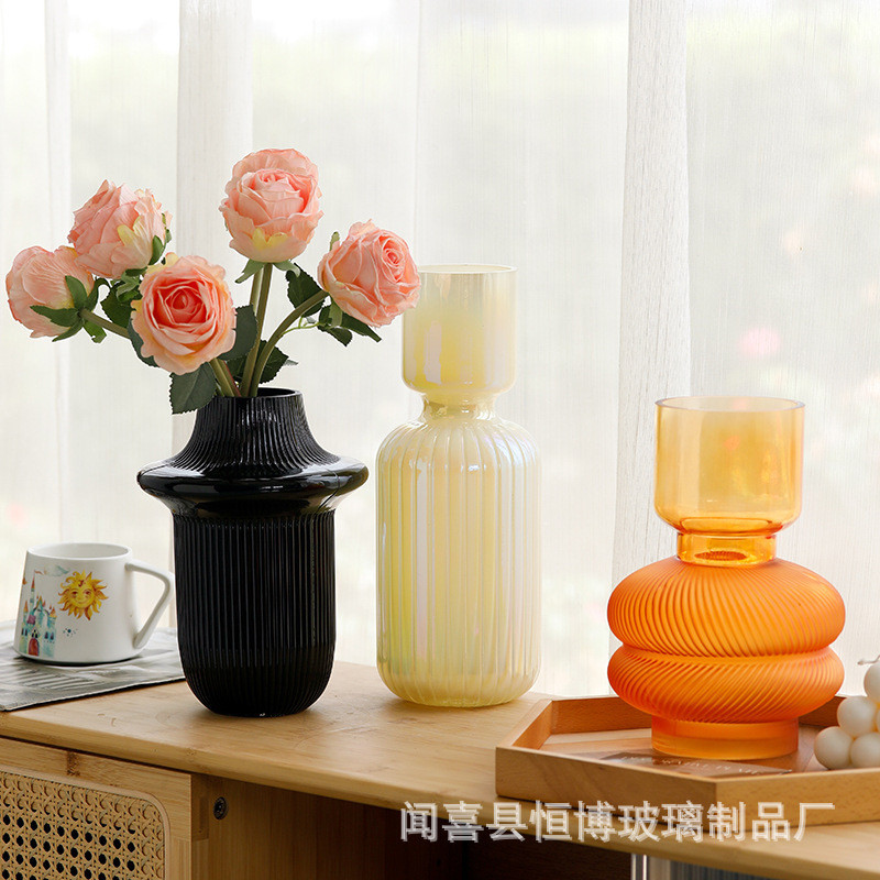 北歐ins風花瓶高級感輕奢玻璃花瓶客廳水培插花裝飾花器擺件批發