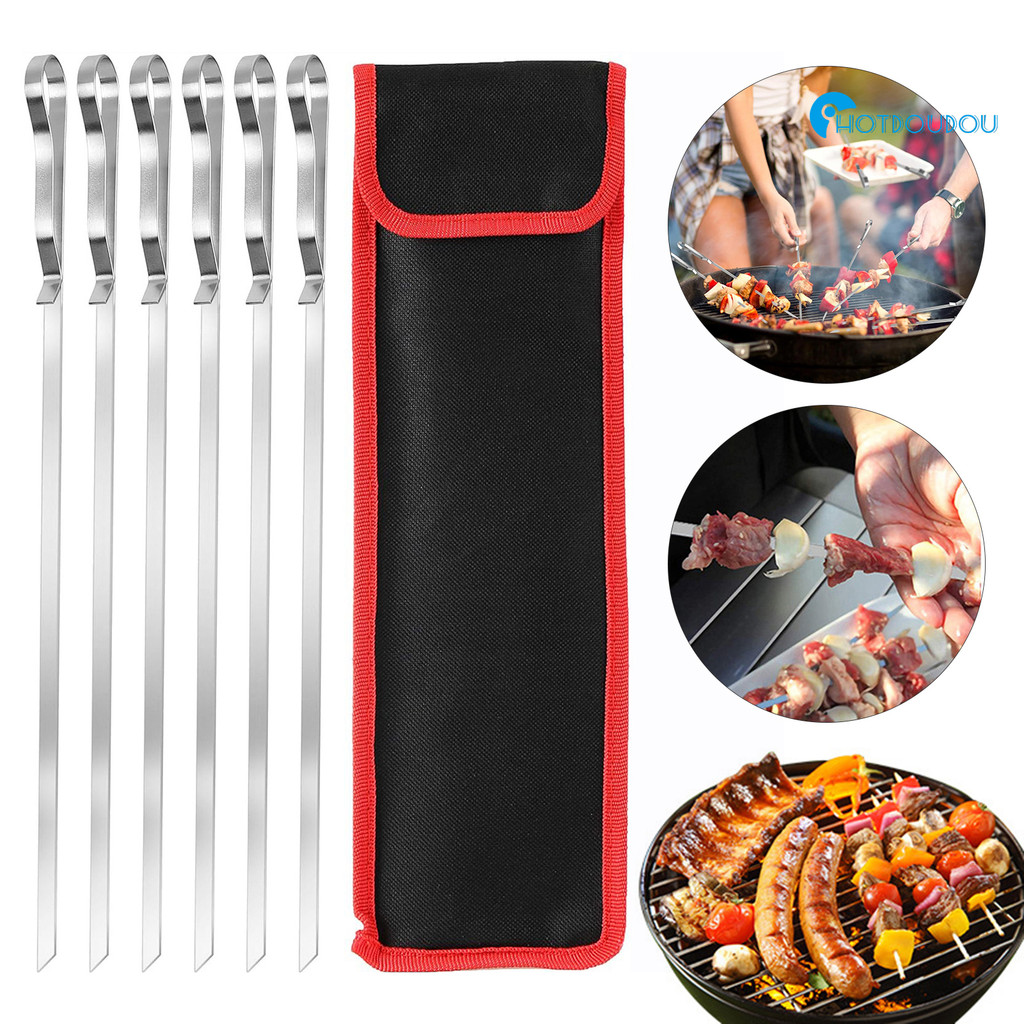 不鏽鋼波浪燒烤工具籤子BBQ烤雞翅針烤肉串羊肉串熱狗籤布袋套裝