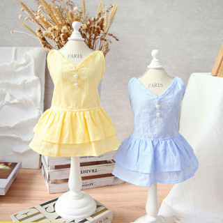 《現貨下單》寵物公主裙衣服寵物狗衣服寵物服裝春新款珍珠清新裙 V領紐扣貓咪上衣 狗狗 t恤 狗狗公主裝 裙子夏天