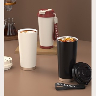 530ml陶瓷內膽保溫杯咖啡杯雙層316不銹鋼真空保溫杯帶吸管咖啡杯