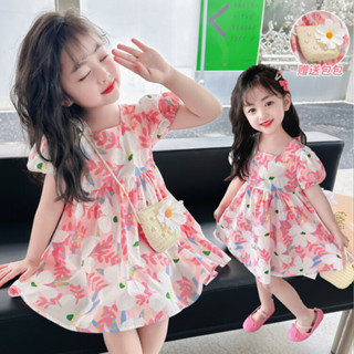 包包花朵裙現貨韓版兒童夏季連身裙女童甜美公主裙女寶連身洋裝