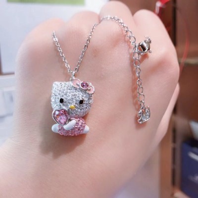 【現貨下殺價】Swarovski 施華洛世奇鎖骨鏈 HELLO KITTY 可愛粉色迷人項鍊 粉色可愛抱心吊墜 送女友