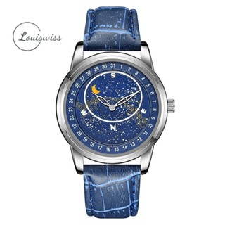 Louiswiss Star 手錶原裝防水不銹鋼男士手錶多功能石英模擬真皮