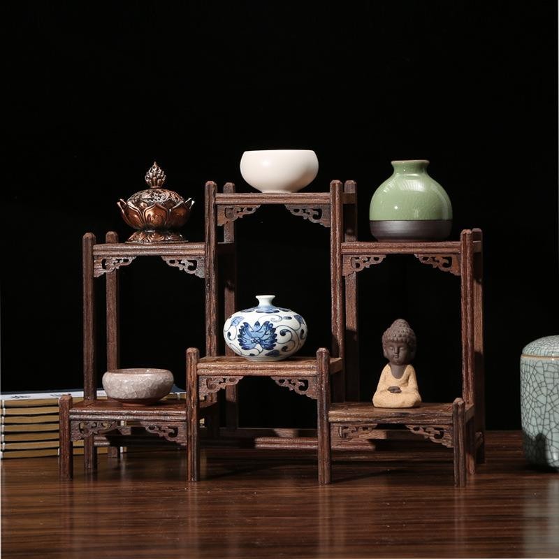 暢銷雞翅木博古架中式小多寶閣茶具架子實木置物架茶壺架擺件架展示架