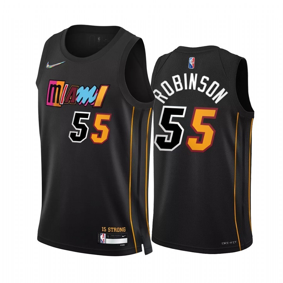 2021-22 男式全新原創 NBA 邁阿密熱火 #55 鄧肯羅賓遜城市版球衣熱壓黑色 H