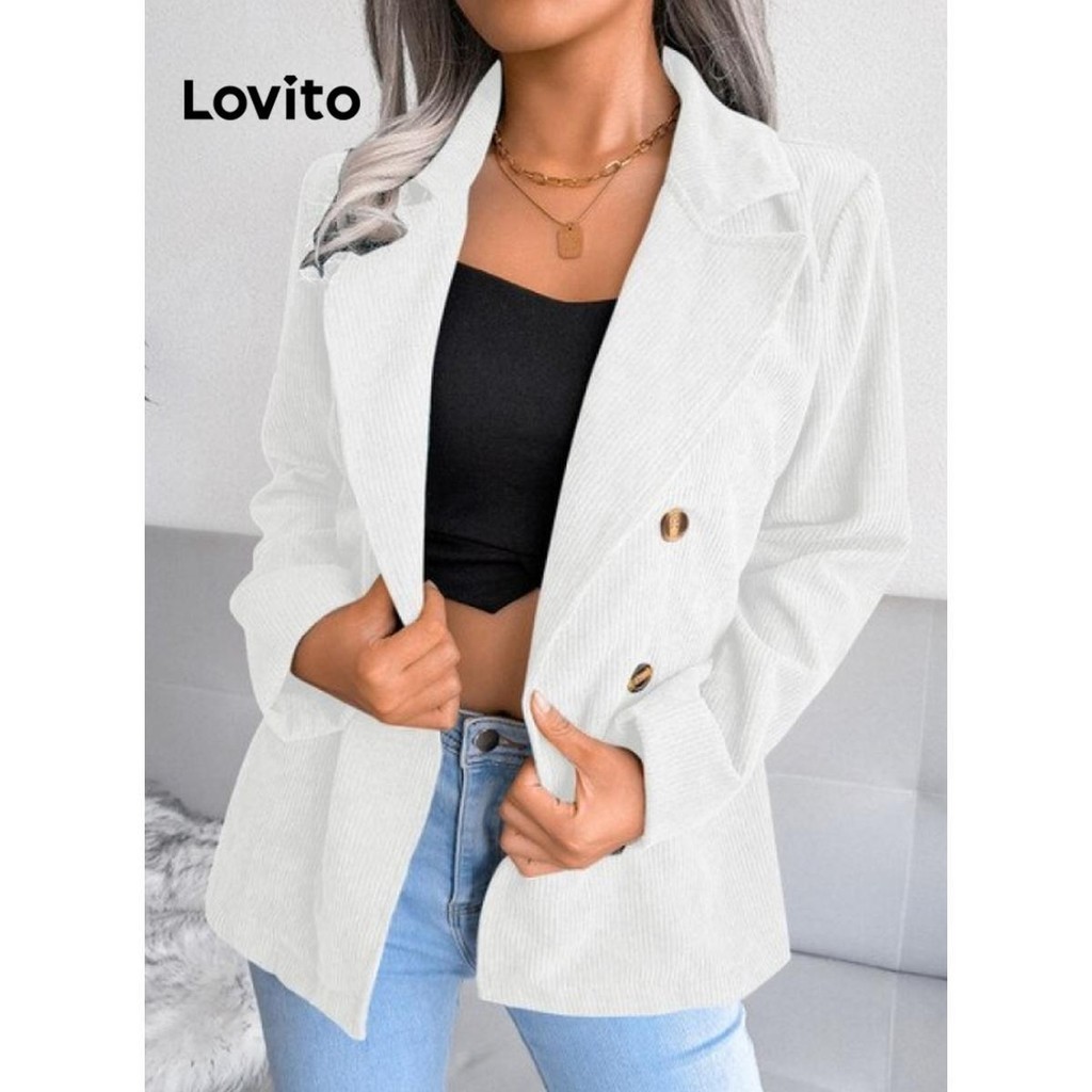 Lovito 女士休閒素色鈕扣正面西裝外套 LNL59365